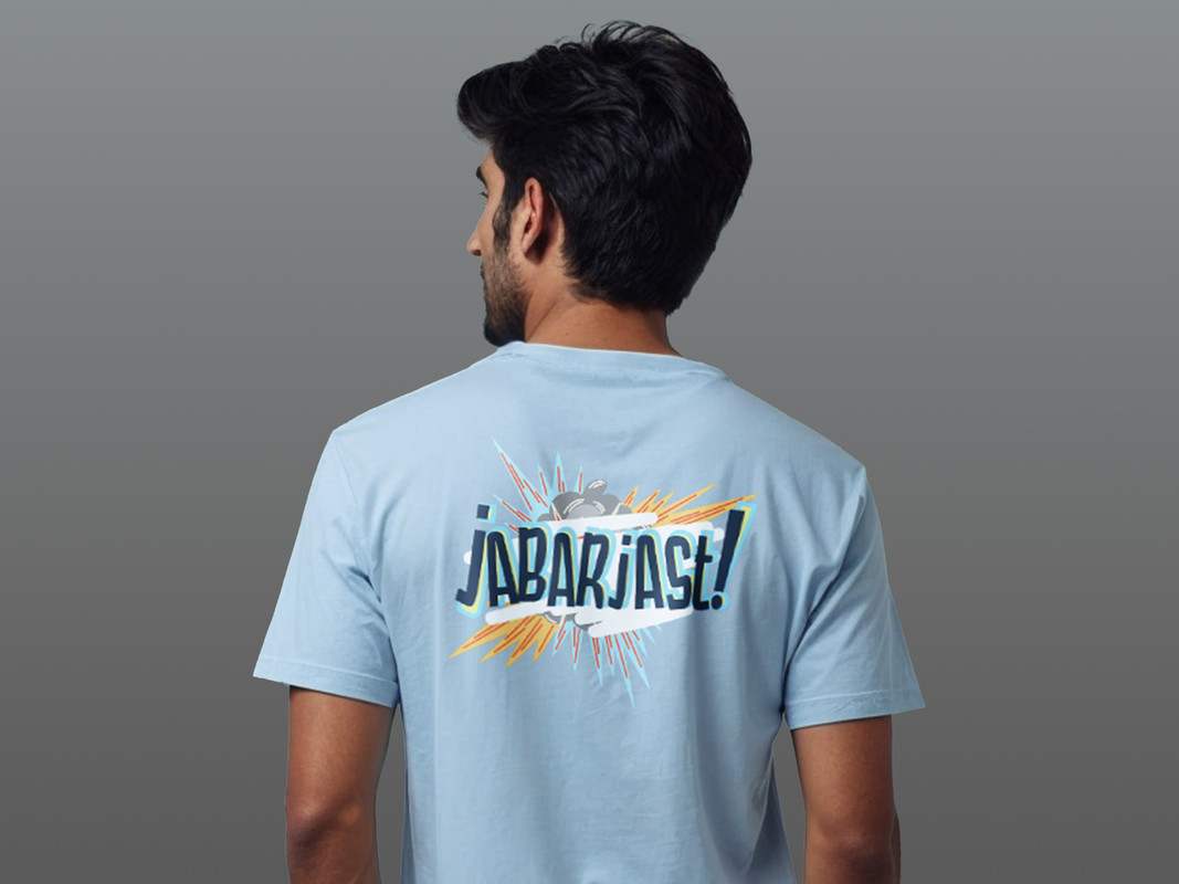 Taarak Mehta Ka Ooltah Chashmah| Blue Back Printed Regular Fit T-Shirts For Men (JABARJAST)