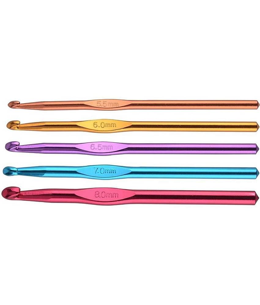 PRANSUNITA Hard-Anodized Multicolor Aluminum Crochet Hooks for Crocheting, Knitting Needles, Yarn Craft Needle, Size 5.5-8.0mm, Pack of 5