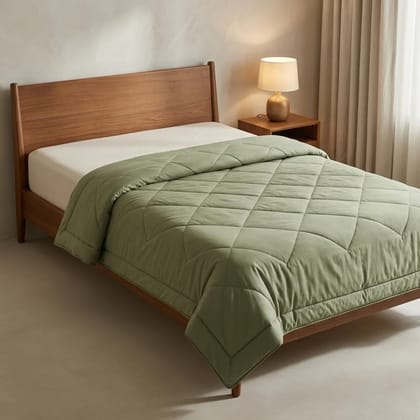 Cotton Plain Solid Olive Green Single Bed Comforter