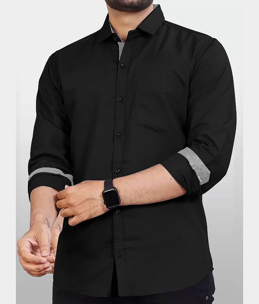 Eyebogler Cotton Blend Regular Fit Solids Full Sleeves Men's Casual Shirt - Black ( Pack of 1 )