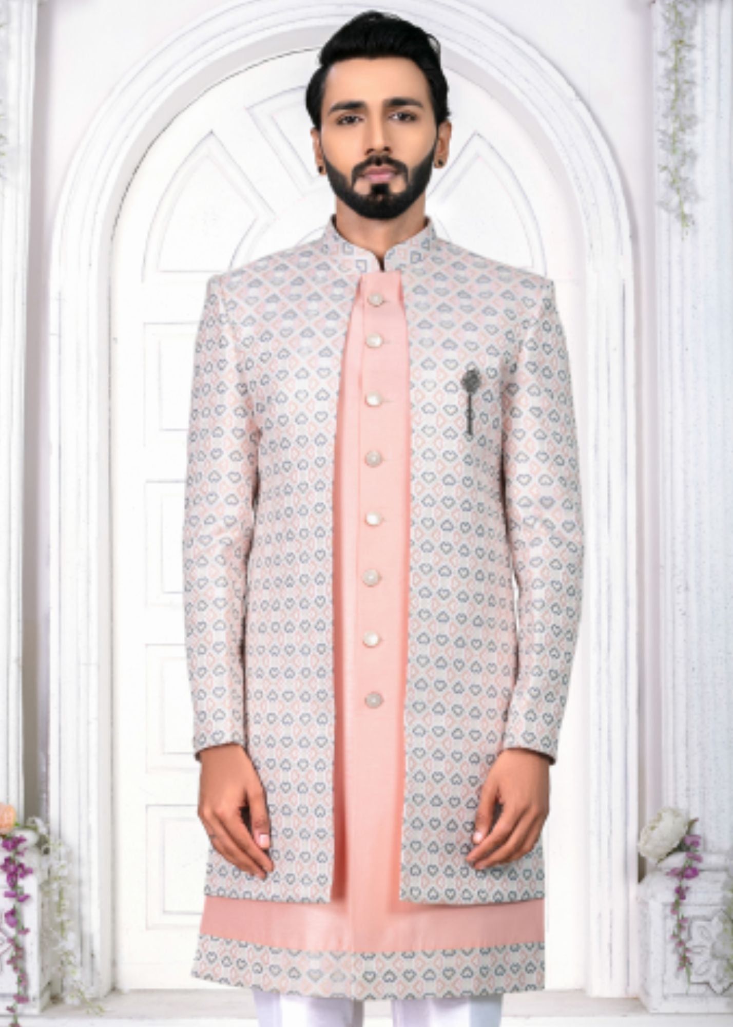 Cream Designer Open Indo Western Set-S
