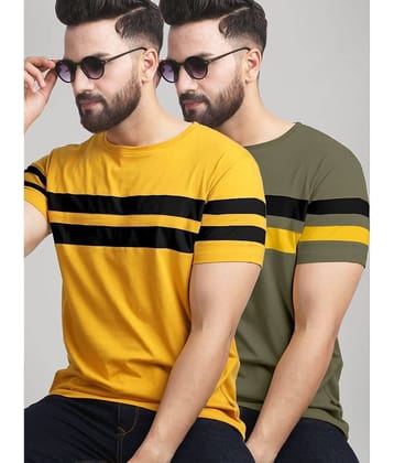 AUSK Pack of 2 Cotton Blend Regular Fit Men's T-Shirt ( Mustard )