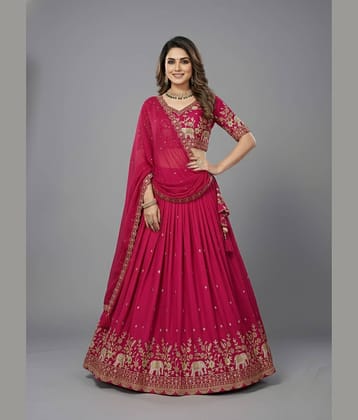 A TO Z CART Women Chiffon Flared Semi Stitched Lehenga Choli ( Pink )