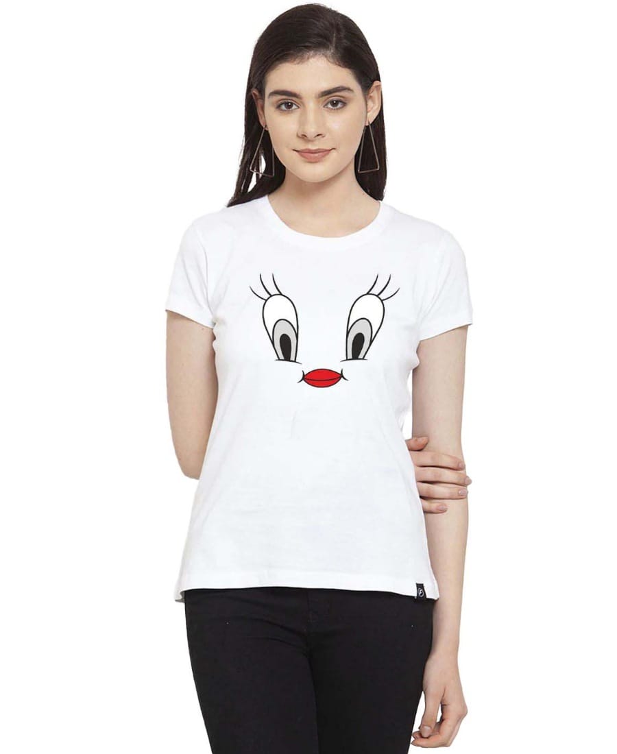 Women's Cotton Blend Graphic Print Printed T Shirt S (White)