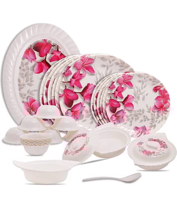 Homepro Fountain Wand White & Pink Melamine 32 Pcs Dinner Set