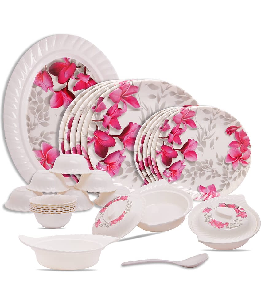 Homepro Fountain Wand White & Pink Melamine 32 Pcs Dinner Set