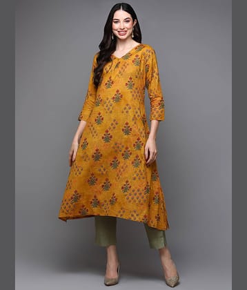Vaamsi Cotton Blend Printed A-line Women's Kurti - Mustard ( Pack of 1 )