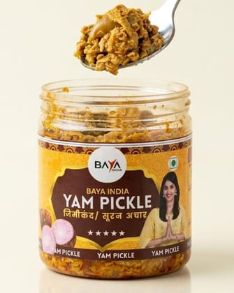 Baya India Grated Yam Pickle | Suran ka Achar mixed with garlic & Green Chilli | Homemade Jimikand Pickle 250g | Traditional Indian Recipe | Spicy & Tangy | No Preservatives | Handcrafted with Mustard Oil Baya India Grated Yam Pickle | Suran ka Achar mixed with garlic & Green Chilli | Homemade Jimikand Pickle 250g | Traditional Indian Recipe | Spicy & Tangy | No Preservatives | Handcrafted with Mustard Oil