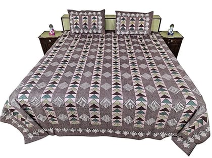 Geometric Pattern Double Bedsheet Set with 2 Pillow Covers, Traditional Jaipuri Design