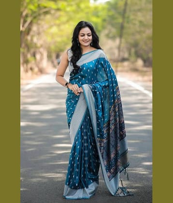 fab woven Art Silk Woven Kanjeevaram Sarees With Unstitched Blouse Piece ( Teal )