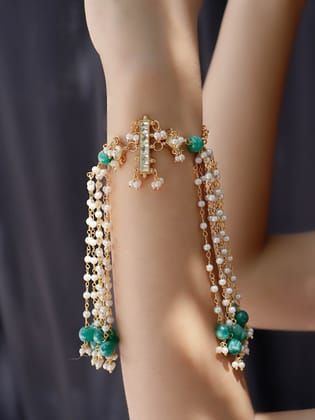 Ariana Green Kundan and Pearl Bracelet-Green