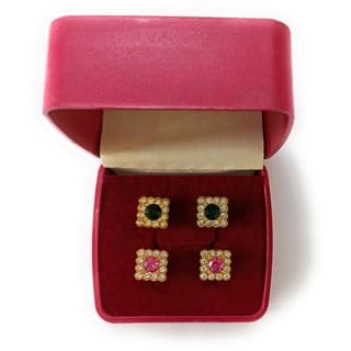 Bearutiful Pink Green Colour Earing Stug With American Diamond