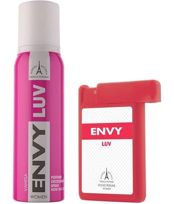 Envy Luv Deodorant Spray for Women 120ml & Luv Pocket Perfume 18ml (Pack of 2)
