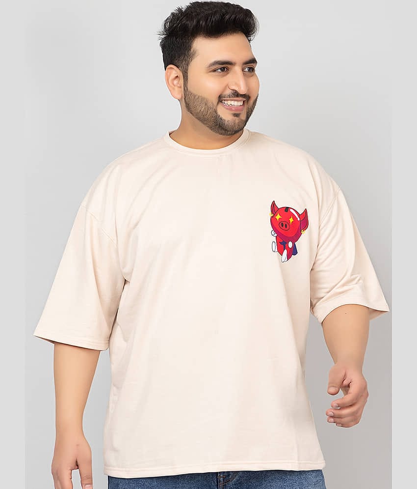Chkokko Pack of 1 Cotton Blend Oversized Fit Men's T-Shirt ( Beige )