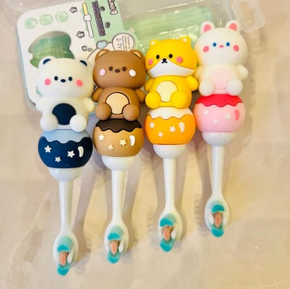 NIYO TOYS Kids 3D Teddy Bear Toothbrush Set-Blue/Brown