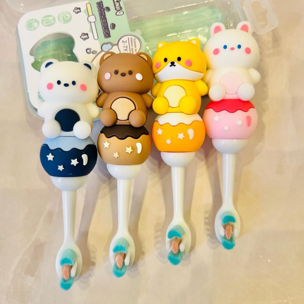 NIYO TOYS Kids 3D Teddy Bear Toothbrush-Blue/Brown