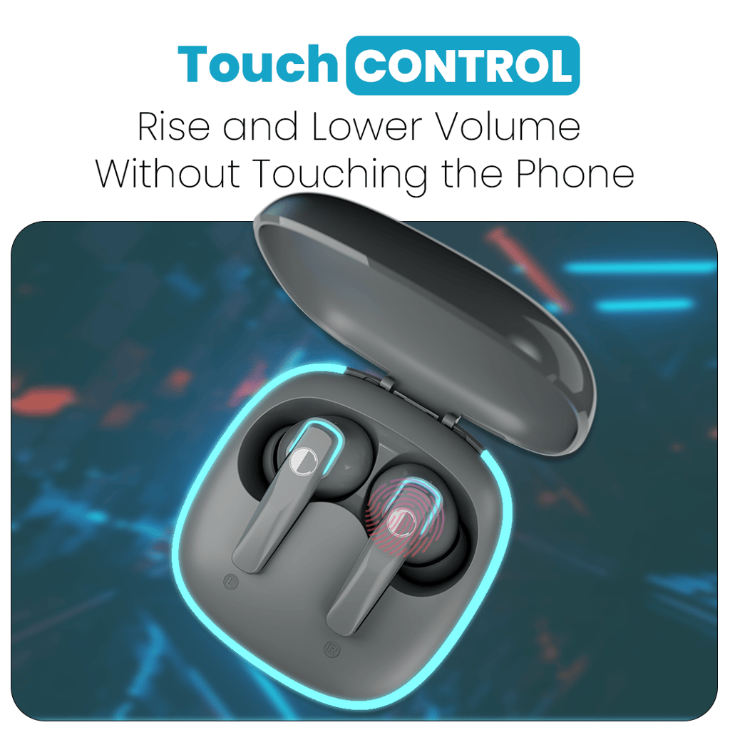 Cellecor BroPods C103 PLAY Quad Mic TWS |35H Playtime, ENC, 5.3v, 50ms Low Latency Gaming Bluetooth-Grey