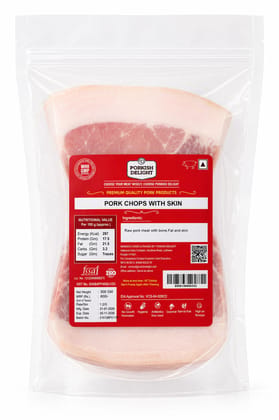 PORKISH DELIGHT Premium Pork Chops with Skin (500g) | Farm-Fresh Skin-on Meat for Perfect Crackling | Thick-Cut, Juicy & High Protein | Vacuum-Packed for Freshness