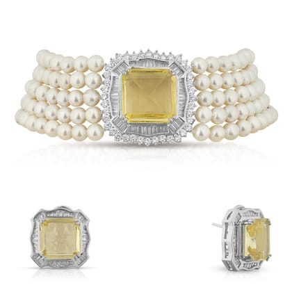 Serena - Yellow Stone Pearl Choker Set-Yellow