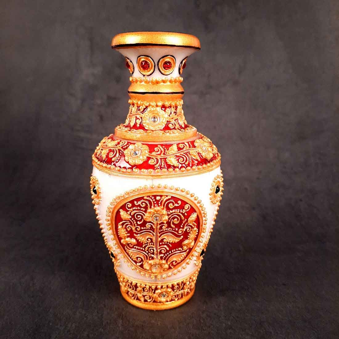 Flower Vase | Pots for Flowers - Marble With Intricate Handwork And Rich Detailing - For Tabletop, Living Room, Home & Office Decoration | Centerpiece for Table Decoration |Vases for Gifts - 6 Inch