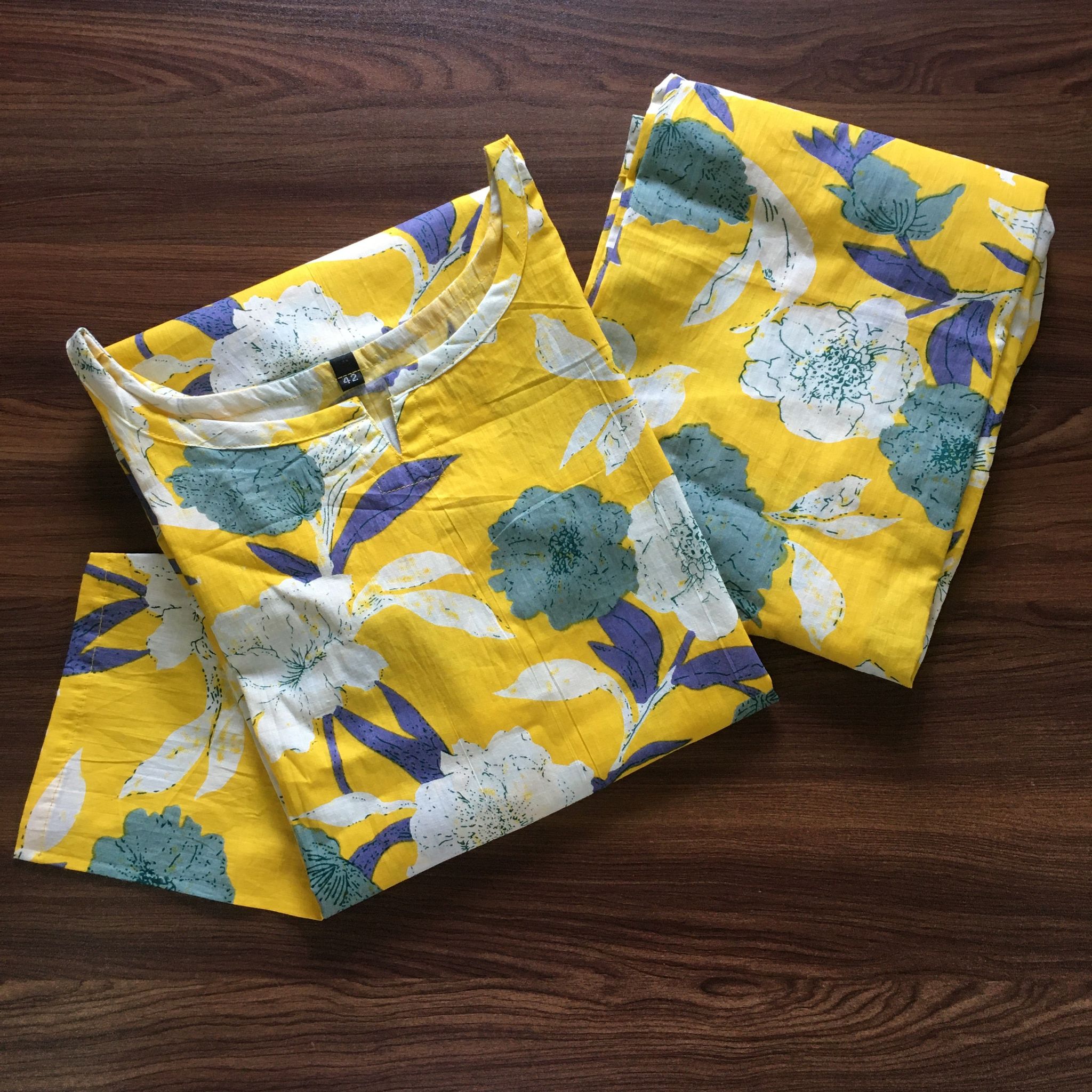 Mix Flower Yellow - Cord Set - Pure Cotton-44 - XXL