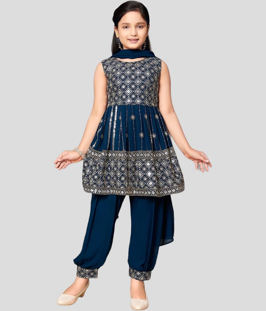 Aarika Girls Georgette Patiala Kurta Set ( Pack of 1 , Teal )