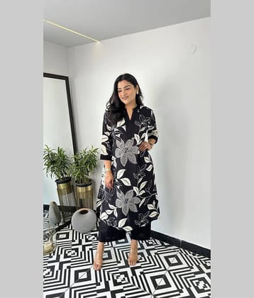 Mahek Fashion Women Printed Top With Palazzos Co-Ord Set ( Black )