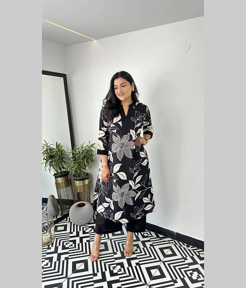 Mahek Fashion Women Printed Top With Palazzos Co-Ord Set ( Black )