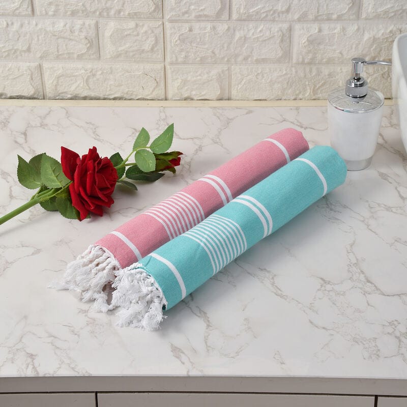 Furnofy Cotton 250 GSM Bath Towel Set Pink, Blue (Pack Of 2)