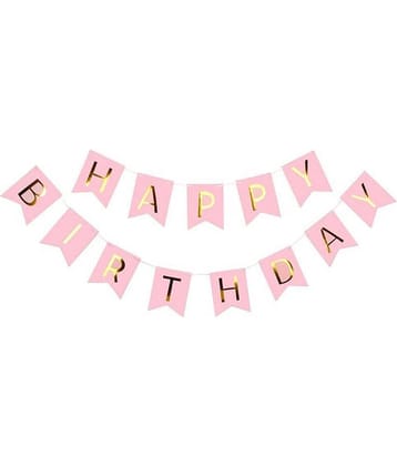 Happy Birthday Banner Bunting Flag Banner for Birthday Party Decoration (Pink)
