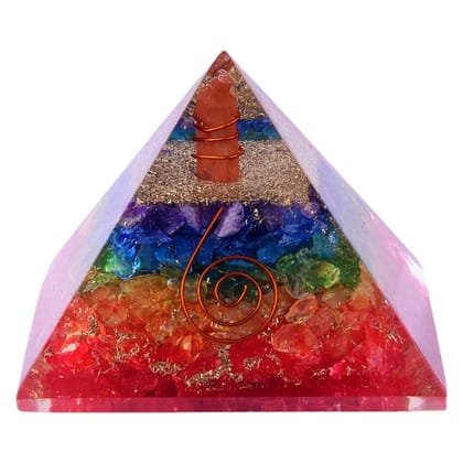 Seven Chakra Orgone Crystal Pyramid with Copper Seven Chakra Stone with Crystal Point Pencil for Orgone Healing and Positive Energy, Décor(KI_101)  by Krishna Impex