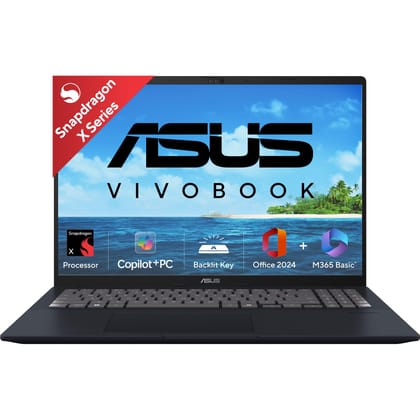 ASUS Vivobook 16, Snapdragon X, 16GB RAM, 512GB SSD, FHD+ 16", Windows 11, Office Home 2024, Quiet Blue, 1.88kg, X1607QA-MB049WS, Qualcomm Adreno iGPU, 45TOPS, M365 Basic (1Year)* Laptop ASUS Vivobook 16, Snapdragon X, 16GB RAM, 512GB SSD, FHD+ 16", Wind
