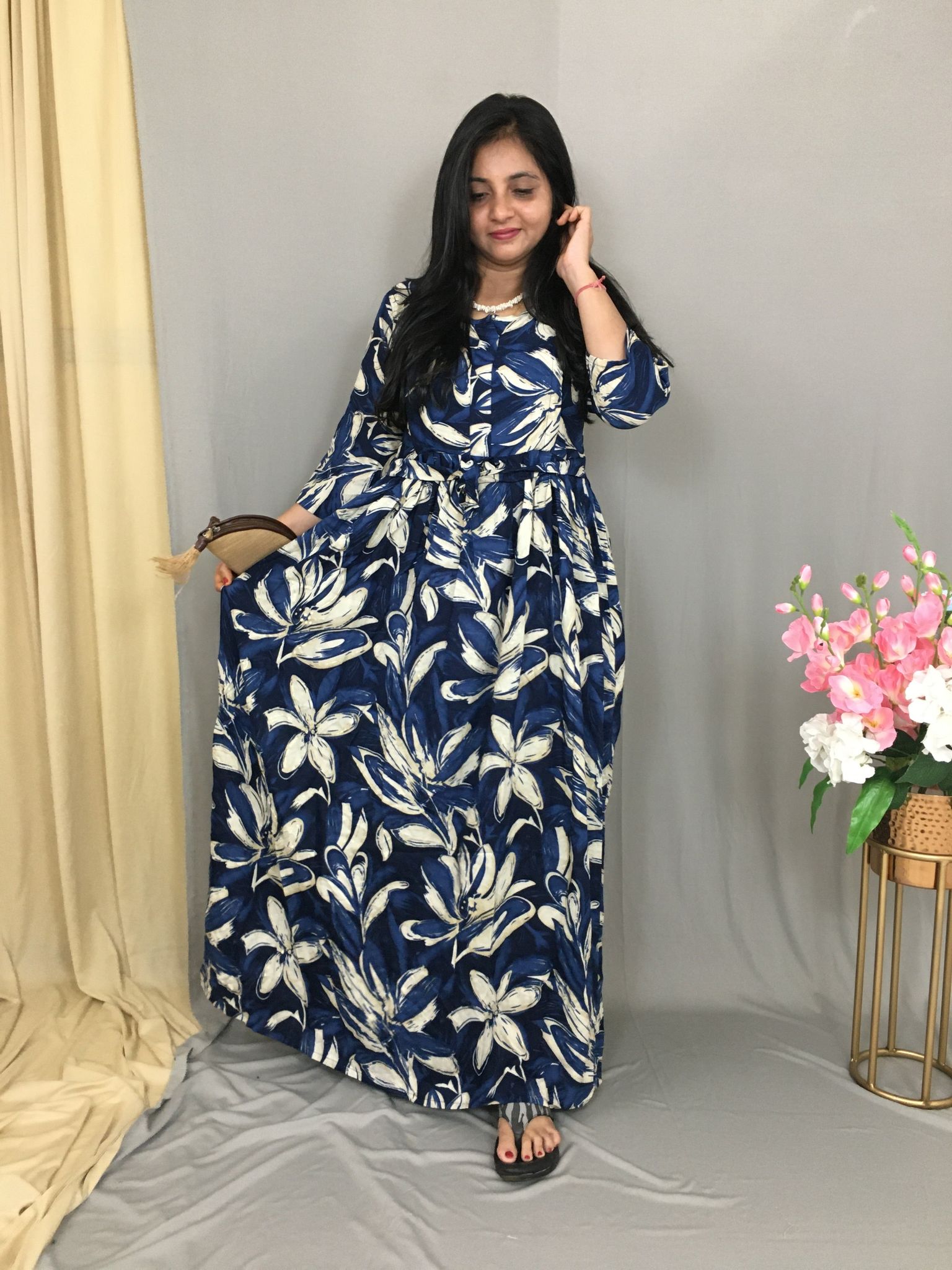 Jasmine Blue - Maternity Kurti with Feeding Zips - Soft Rayon-44 - 46 ( XXL - 3XL )