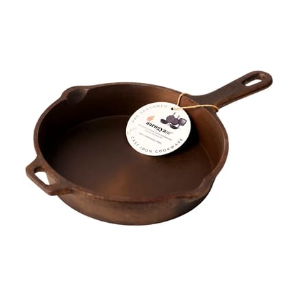 Aarogyam Cast Iron Skillet , Pre-Seasoned 8.5 inch Diameter (22cm), Naturally Non-stick, Toxin-Free, Gas & Induction Compatible, Weight- 2.4 kg (Colour - Black) by Aarogyam - The Cast Iron Shop