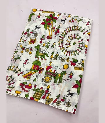 Kashvi Sarees Georgette Printed Chanderi saree With Unstitched Blouse Piece ( White )
