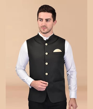 PRINTCULTR Black Cotton Blend Men's Nehru Jacket ( Pack of 1 )