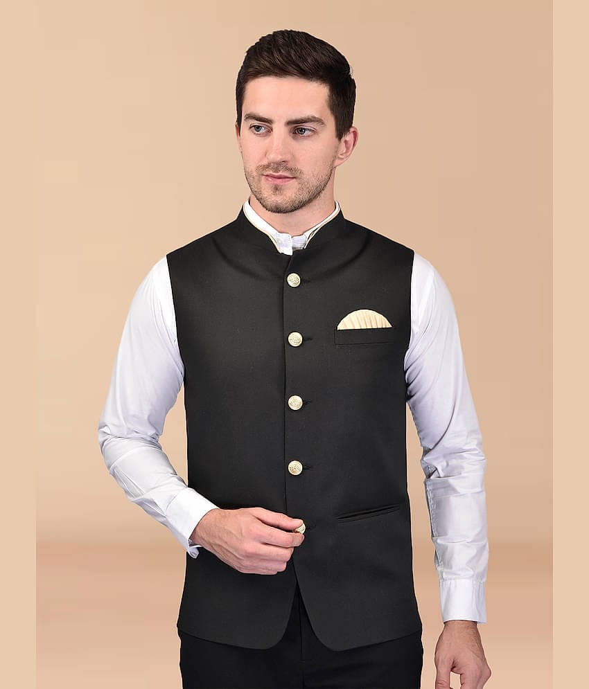 PRINTCULTR Black Cotton Blend Men's Nehru Jacket ( Pack of 1 )