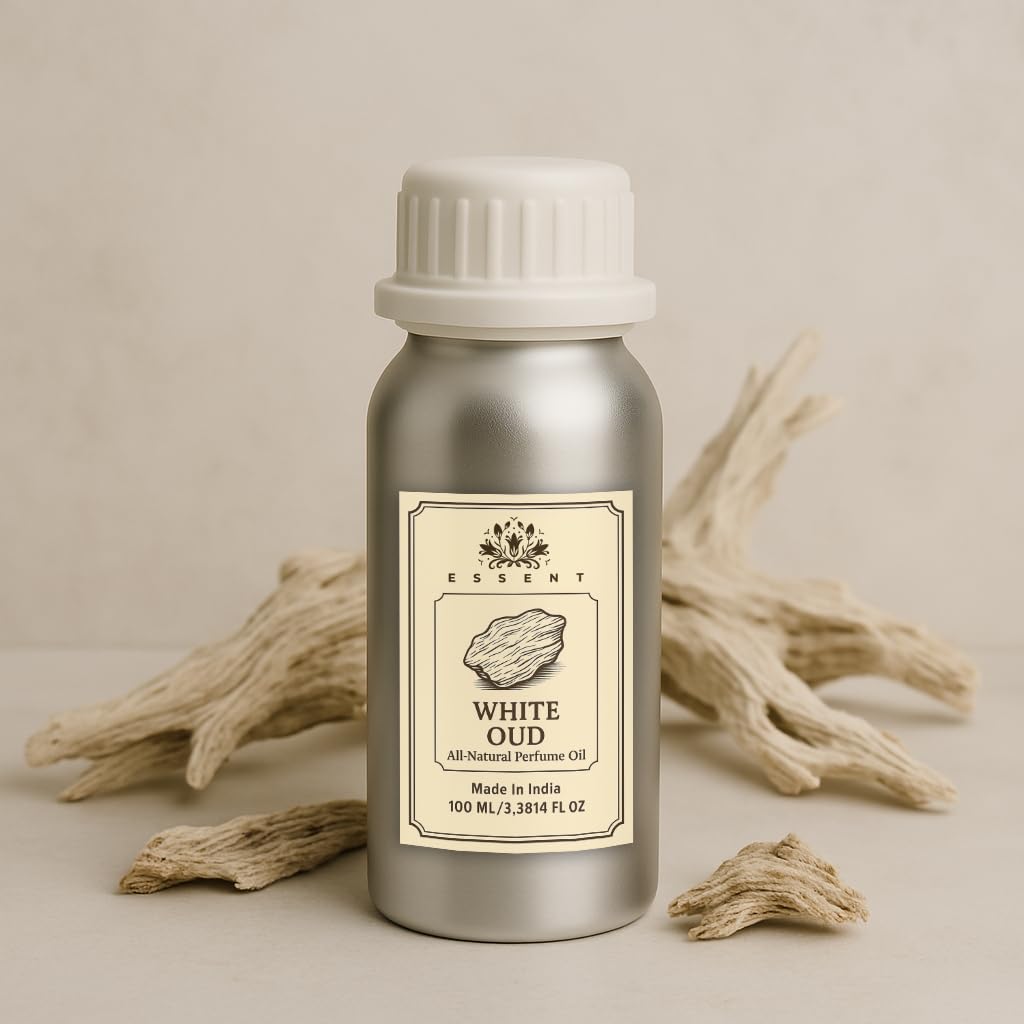Essent White Oud Unisex Roll-On Attar  3.38 fl. oz. (100 ml) | Long-Lasting Natural Fragrance | Alcohol-Free Perfume Oil