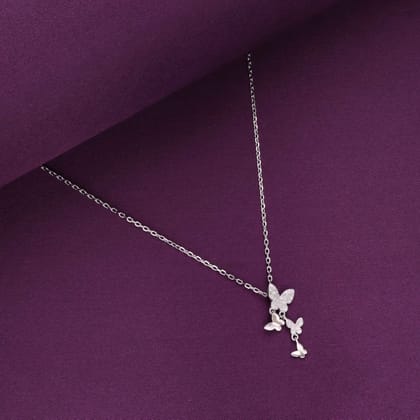 Sterling Silver Stunning Butterfly Necklace-White Stone / Silver