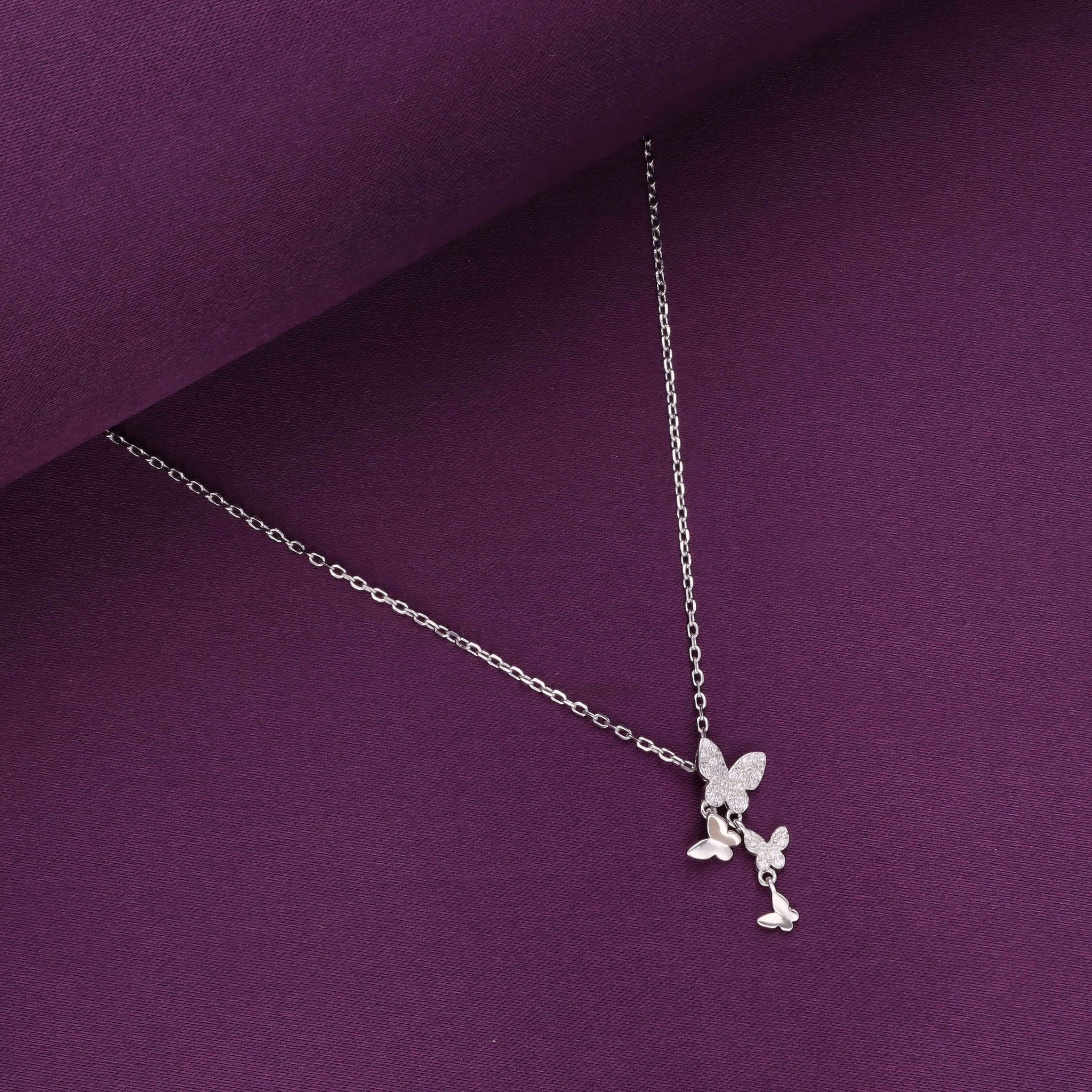 Sterling Silver Stunning Butterfly Necklace-White Stone / Silver