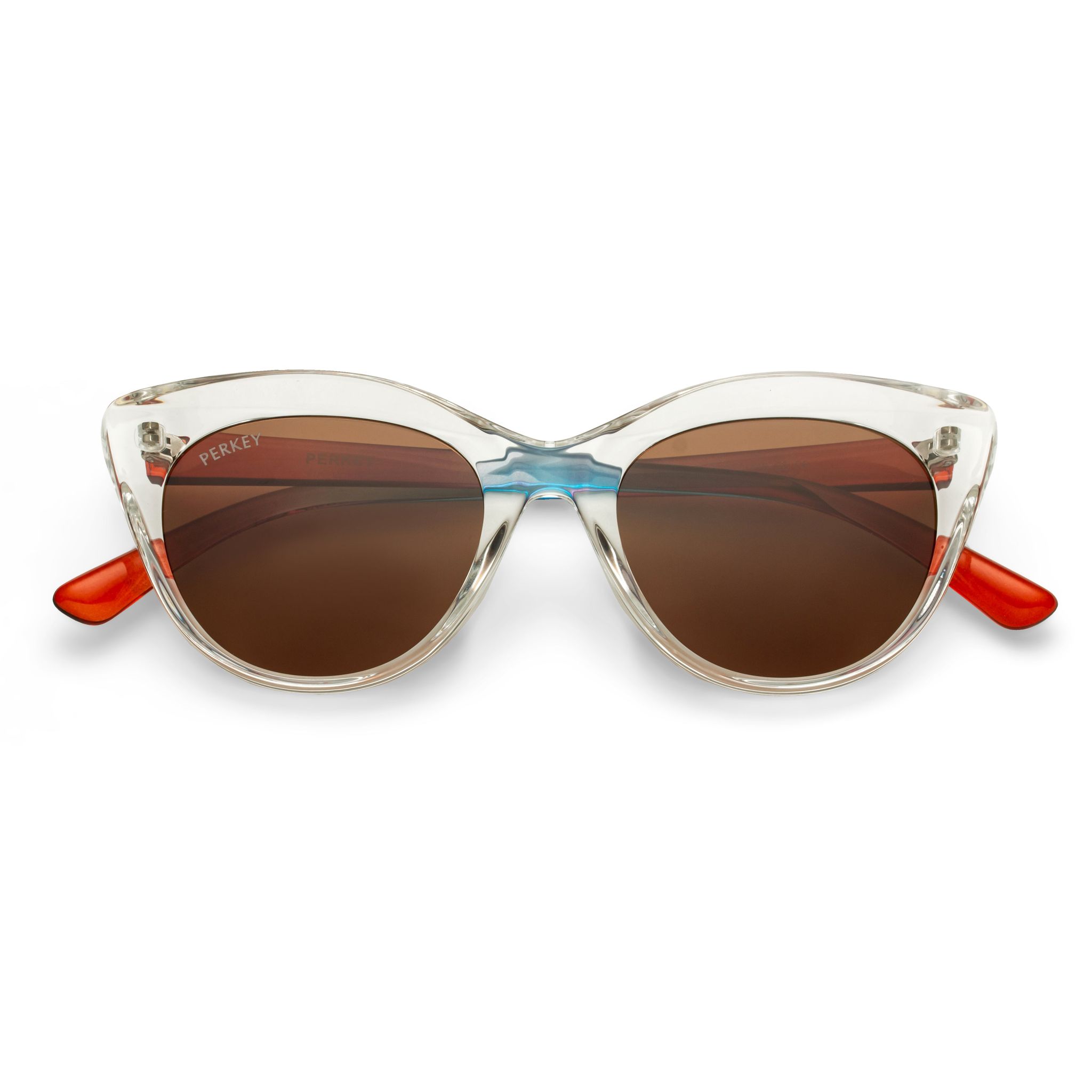 PERKEY Cat Eye Brown UV Protected Polarized Cooling Sunglasses Women - PRKY001-C5-Small / Brown / Transparent