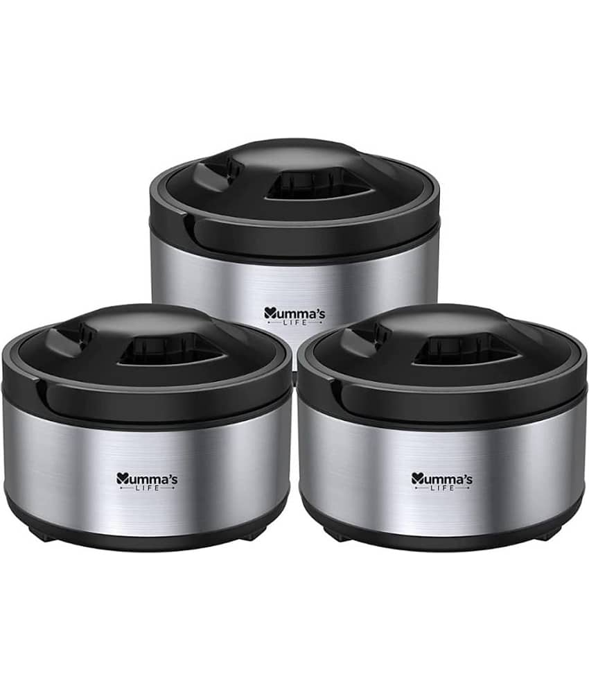Mumma's Life Silver Steel Thermoware Casserole ( Set of 3 , 1500,2500,3500 mL )