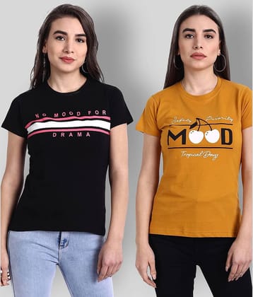 Fabflee Women Cotton Printed Regular Fit Round Neck T-Shirt ( Black )