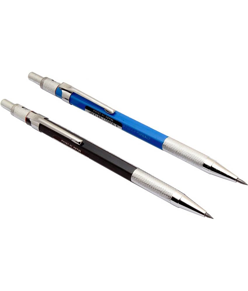 Srpc Set Of 2 Blue & Black Metal Body 2.0mm Mechanical Pencils Chrome Trims