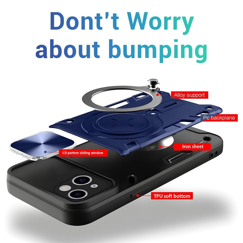 LIRAMARK Case Compatible with Apple iPhone 14 Plus (6.7 inch) with Stand & Slider Camera Military Grade Drop