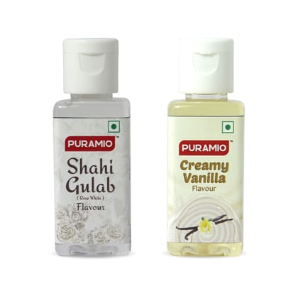 Puramio Combo Concentrated Flavours - Shahi Gulab (Rose White) + Creamy Vanilla, 50 ml Each - Pack of 2