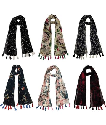 stolevilla Multi Printed Poly Cotton Yarn Stoles ( Pack of 6 )