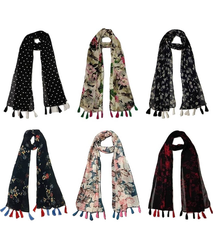 stolevilla Multi Printed Poly Cotton Yarn Stoles ( Pack of 6 )