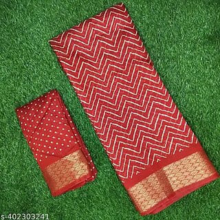 Red Colour Zigzag Printed  Print Zari Border Dola Silk Saree With Blouse Piece
