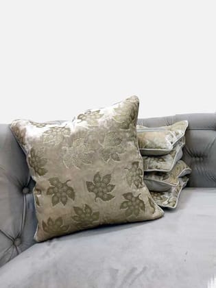 GOODVIBES Cream Ivory Cushion Cover with Leaf Embroidered Stitched Zippered Velvet Cushion Cover (Off White ) | 12X12 Inches | 30cm * 30 cm I Set of 5|
